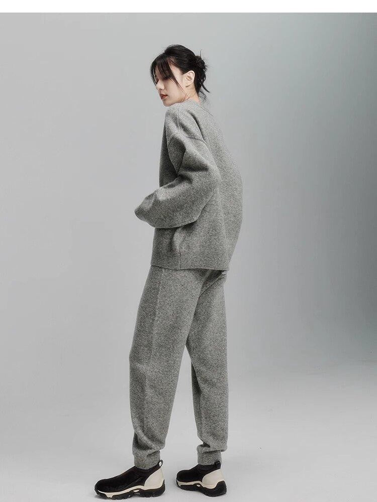 FUSSED Rock Gray Green Double Thread Knit Women&