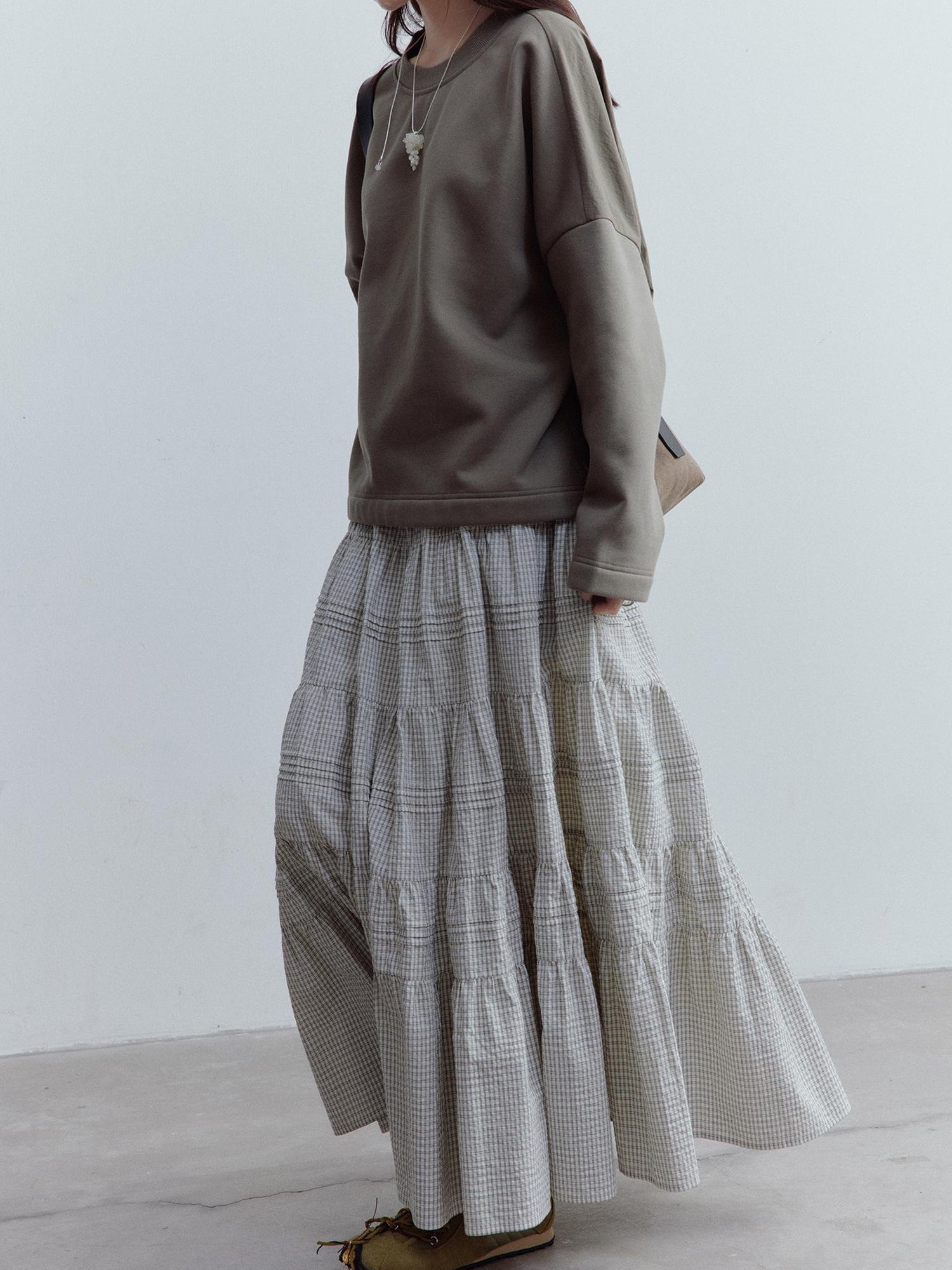 FUSSED Rotating Waltz Pleated High Low Checkered Cotton Cake Skirt