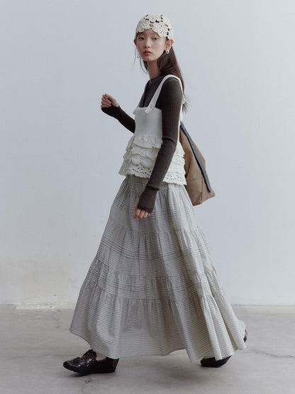 FUSSED Rotating Waltz Pleated High Low Checkered Cotton Cake Skirt