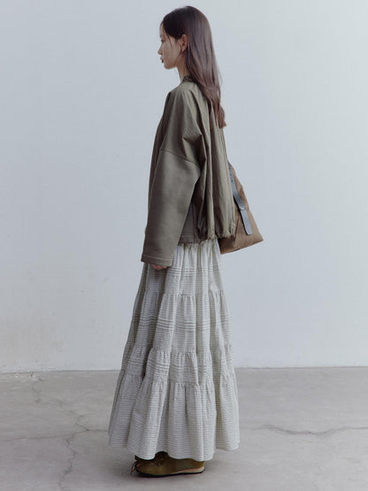 FUSSED Rotating Waltz Pleated High Low Checkered Cotton Cake Skirt