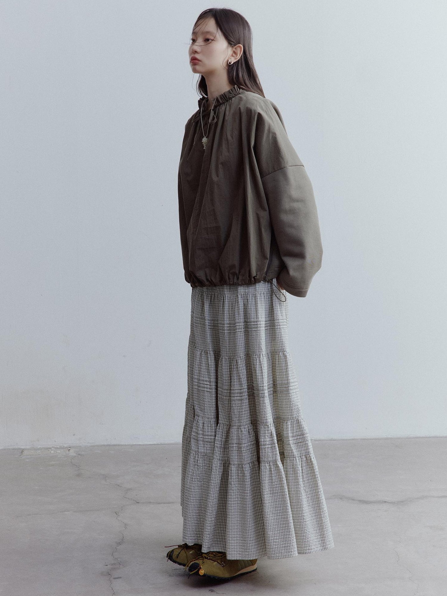 FUSSED Rotating Waltz Pleated High Low Checkered Cotton Cake Skirt