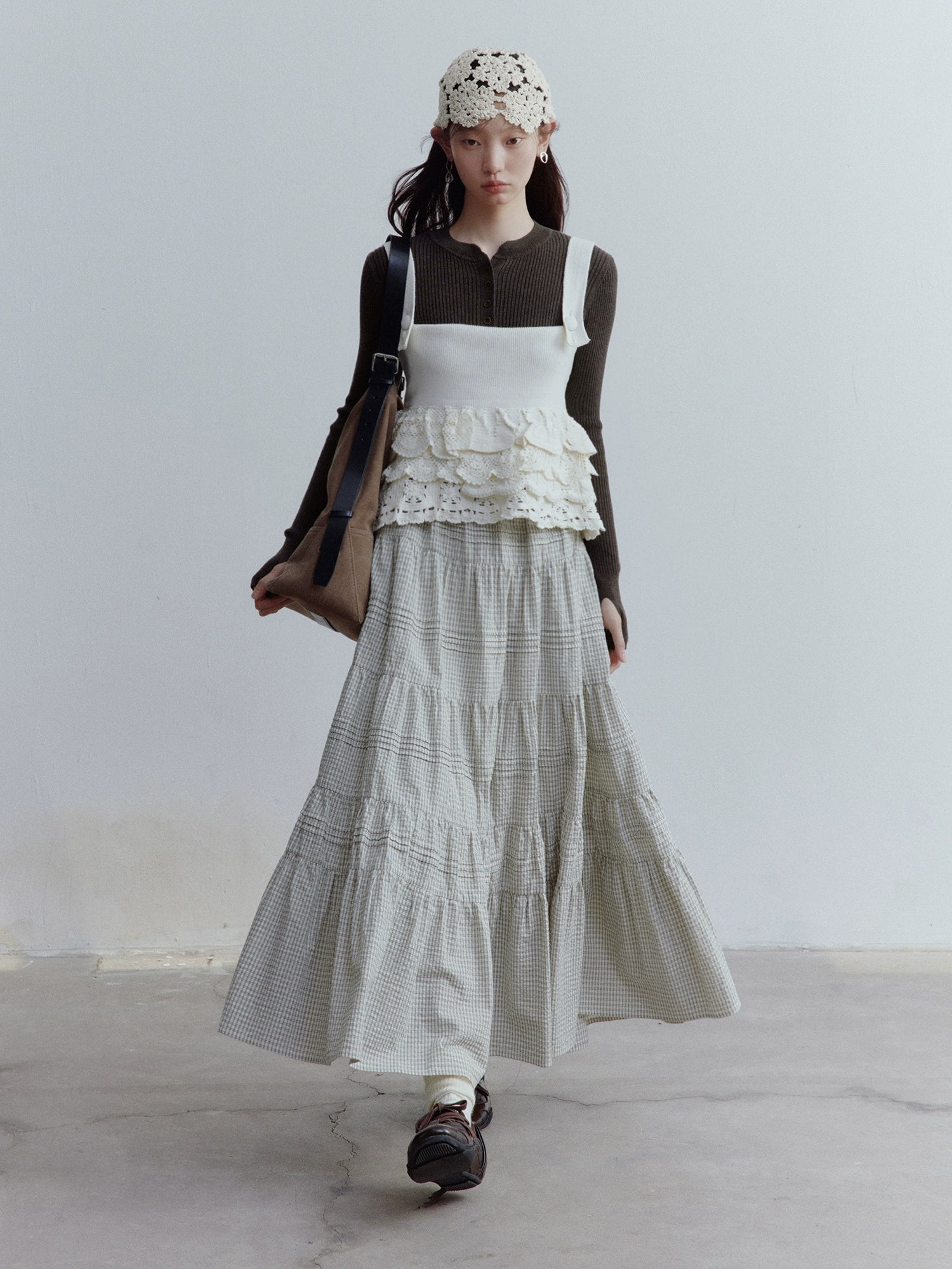 FUSSED_Rotating_Waltz_Pleated_High_Low_Checkered_Cotton_Cake_Skirt_MISSTT