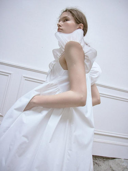 FUSSED Ruffle Square Neck A Line Tie Detail Women&
