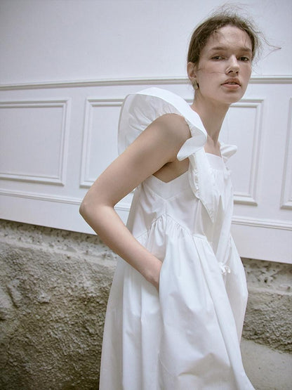 FUSSED Ruffle Square Neck A Line Tie Detail Women&