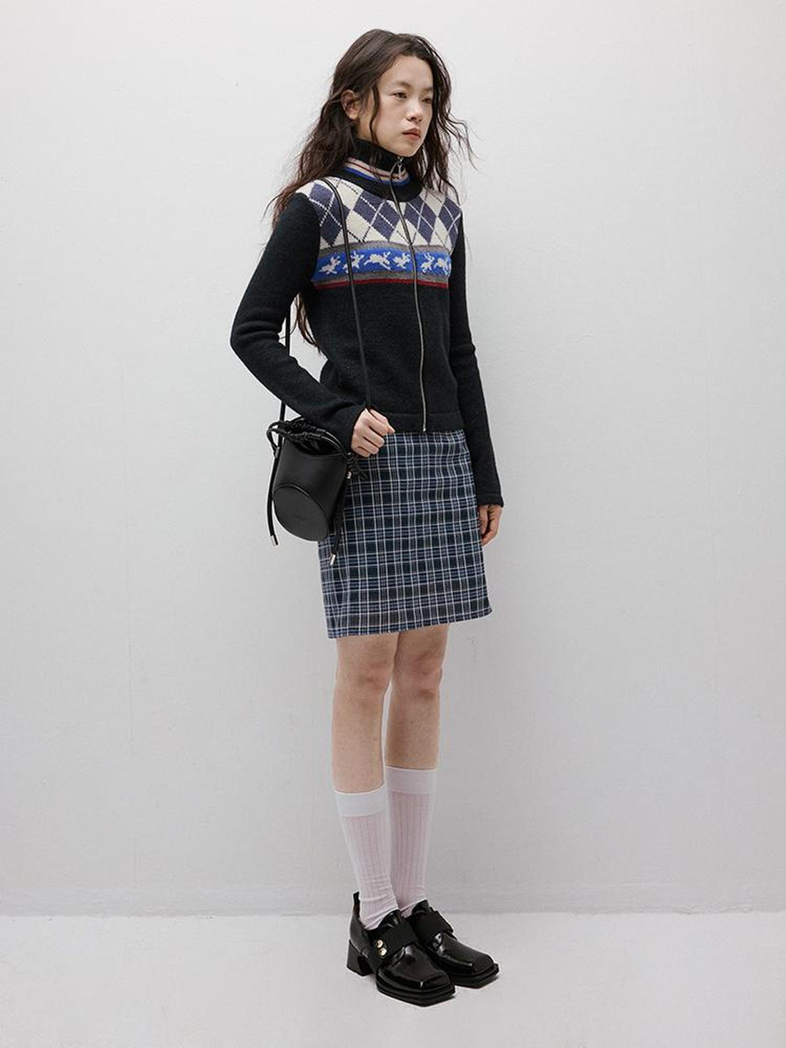 FUSSED Running Rabbits Fair Isle Six Color Jacquard Cardigan V-neck T-shirt Long Sleeve