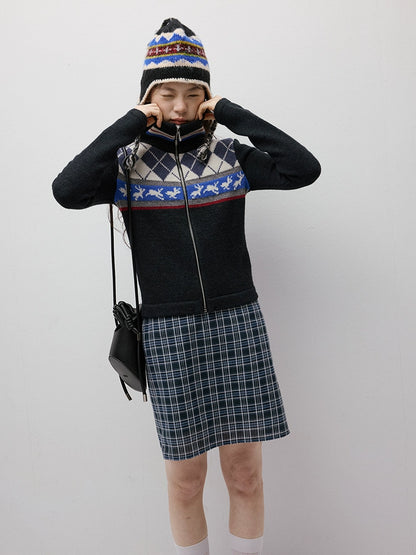 FUSSED_Running_Rabbits_Fair_Isle_Six_Color_Jacquard_Cardigan_V_Neck_T_Shirt_Long_Sleeve_MISSTT