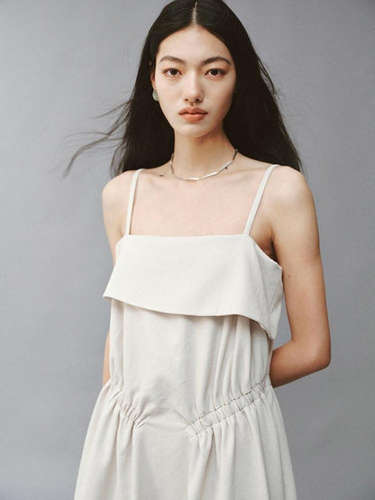 FUSSED Sage Gray Asymmetric Cinched Waist Spaghetti Strap Women&