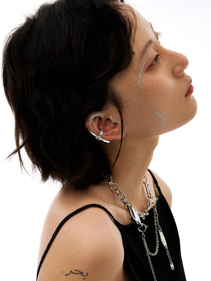 FUSSED Sailing In The Sea Of Stars B Grey Blue Sapphire Cross Ear Clip