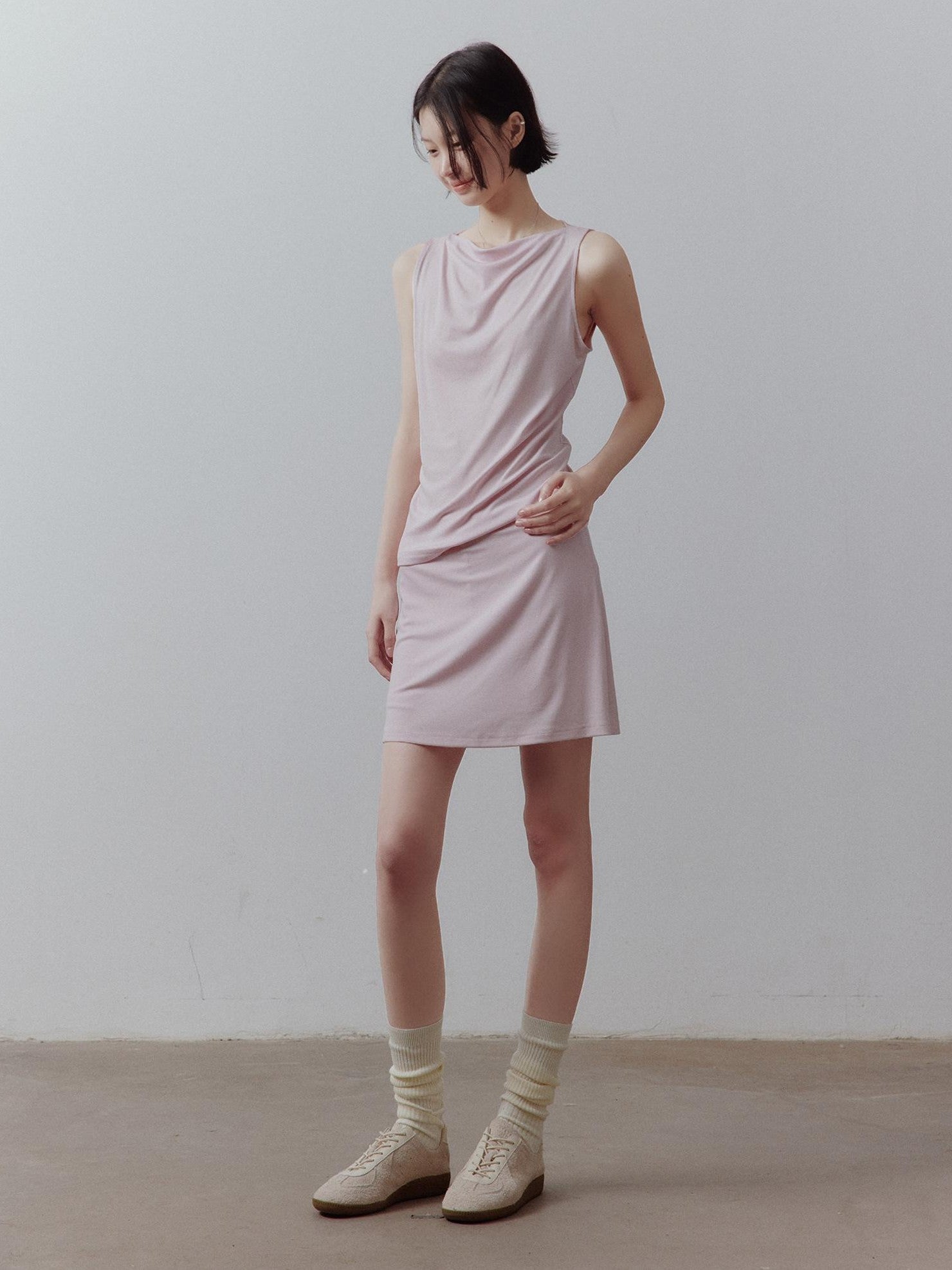 FUSSED Sakura Pink Faux Two Piece A Line Side Zipper Lined Women&