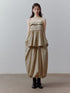 FUSSED Sand Almond Layered Splice Irregular Pleat Zip Women&