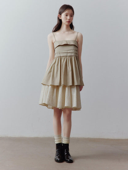 FUSSED Sand Almond Layered Splice Irregular Pleat Zip Women&