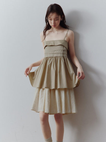 FUSSED Sand Almond Layered Splice Irregular Pleat Zip Women&