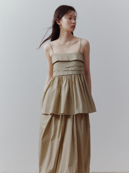 FUSSED Sand Almond Layered Splice Irregular Pleat Zip Women&