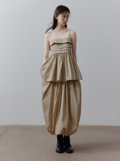 FUSSED Sand Almond Layered Splice Irregular Pleat Zip Women&