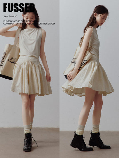 FUSSED Sand Almond Layered Splice Irregular Pleat Zip Women&