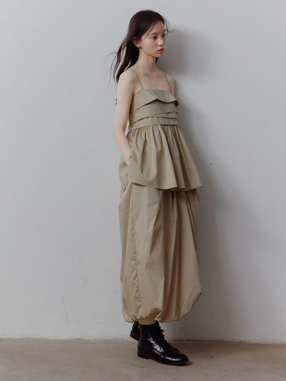 FUSSED Sand Almond Layered Splice Irregular Pleat Zip Women&