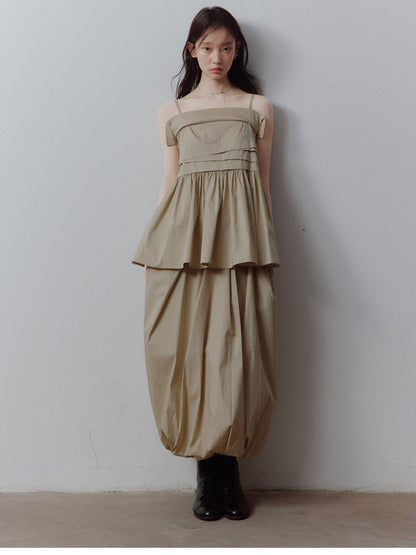 FUSSED Sand Almond Layered Splice Irregular Pleat Zip Women&
