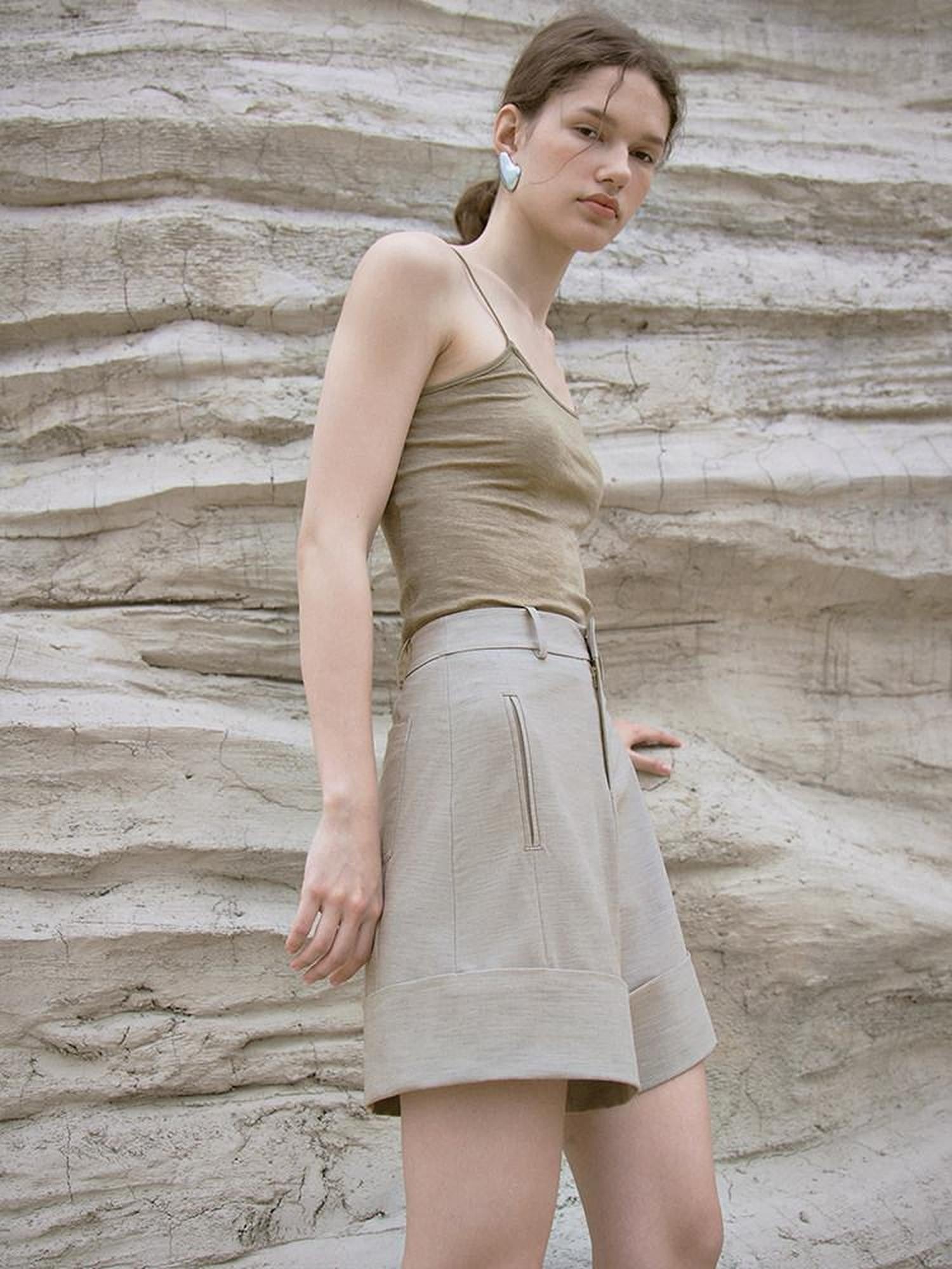 FUSSED Sand Color Structured High Waist Wide Leg Tailored Women&