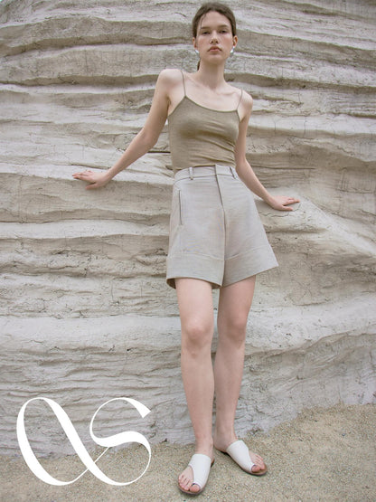 FUSSED Sand Color Structured High Waist Wide Leg Tailored Women&