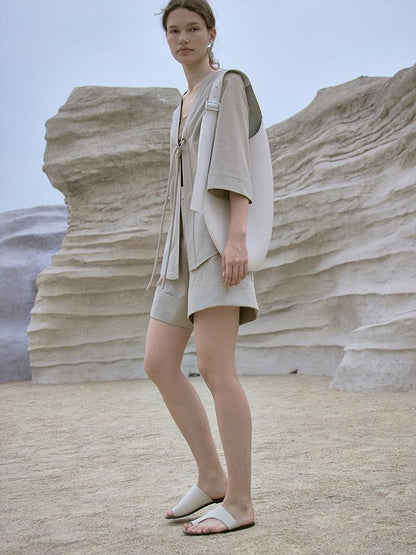 FUSSED Sand Color Structured High Waist Wide Leg Tailored Women&