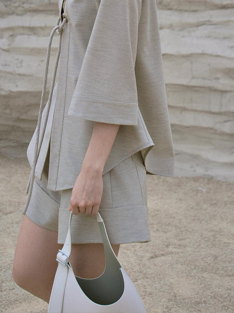FUSSED Sand Color Structured High Waist Wide Leg Tailored Women&