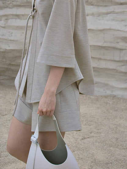 FUSSED Sand Color Structured High Waist Wide Leg Tailored Women&
