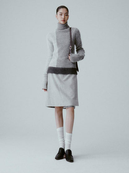 FUSSED Sand Grey Topstitched Single Panel A Line Mid Waist Women&