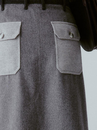 FUSSED Sand Grey Topstitched Single Panel A Line Mid Waist Women&