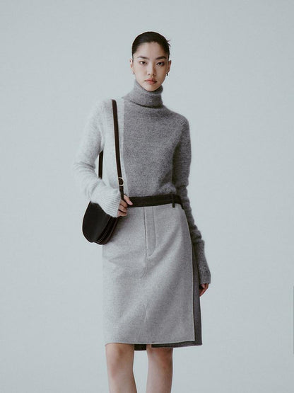 FUSSED Sand Grey Topstitched Single Panel A Line Mid Waist Women&