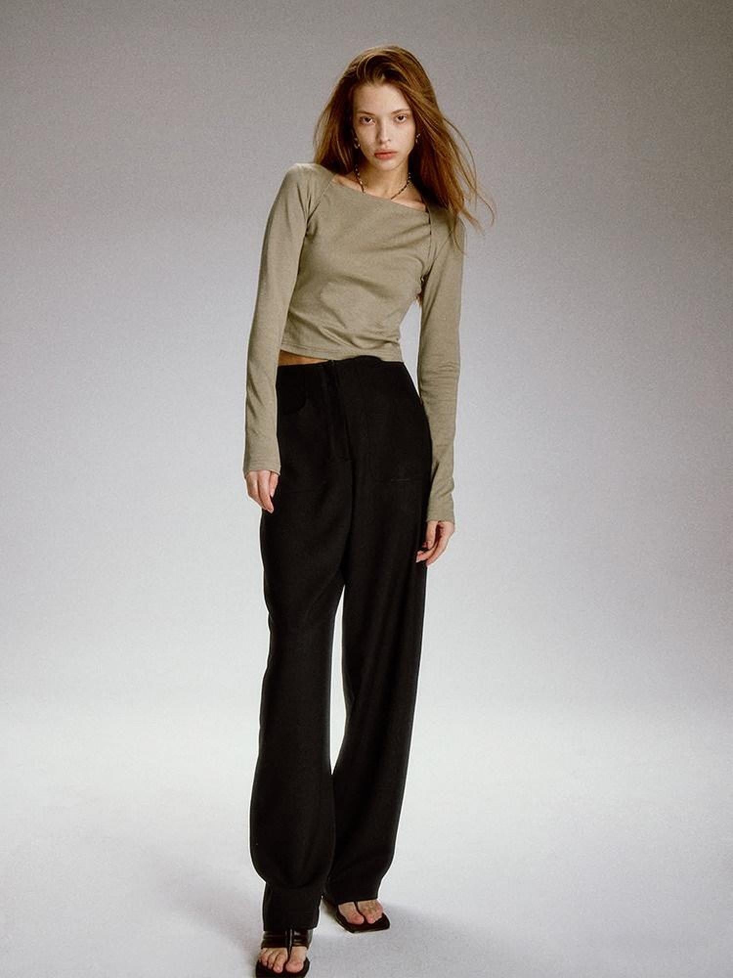 FUSSED Sandstone Black High Waist Double Pocket Minimal Drape Women&