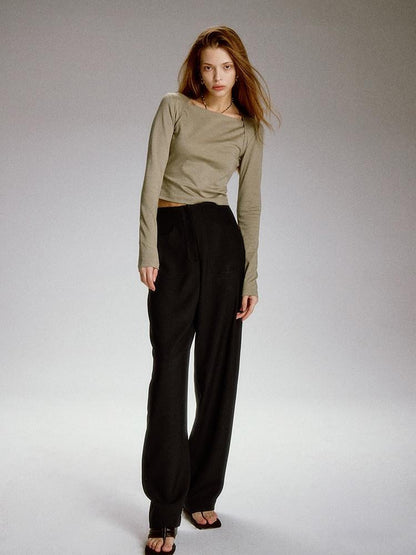 FUSSED Sandstone Black High Waist Double Pocket Minimal Drape Women&