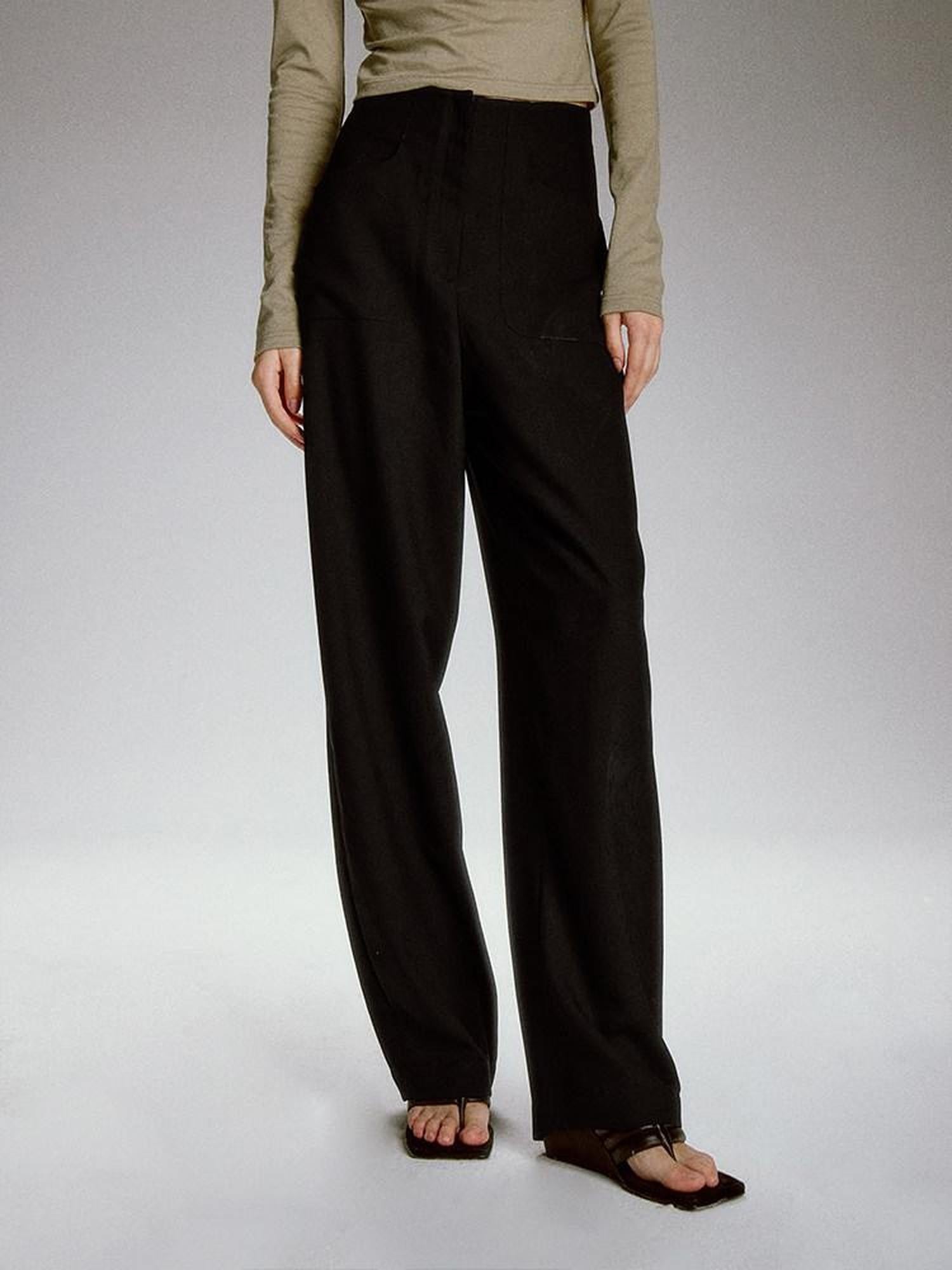 FUSSED Sandstone Black High Waist Double Pocket Minimal Drape Women&