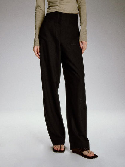 FUSSED Sandstone Black High Waist Double Pocket Minimal Drape Women&