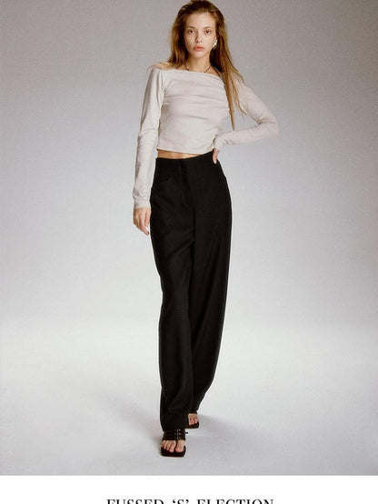 FUSSED Sandstone Black High Waist Double Pocket Minimal Drape Women&