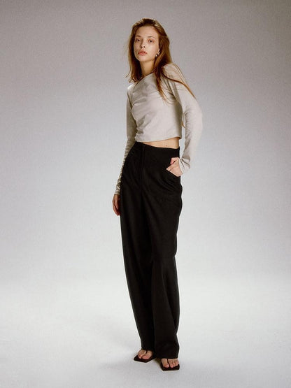 FUSSED Sandstone Black High Waist Double Pocket Minimal Drape Women&