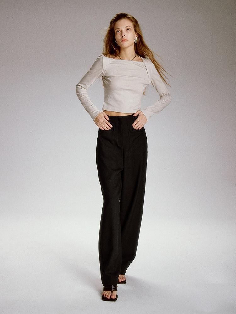 FUSSED Sandstone Black High Waist Double Pocket Minimal Drape Women&