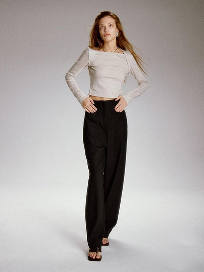 FUSSED Sandstone Black High Waist Double Pocket Minimal Drape Women&