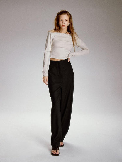 FUSSED Sandstone Black High Waist Double Pocket Minimal Drape Women&