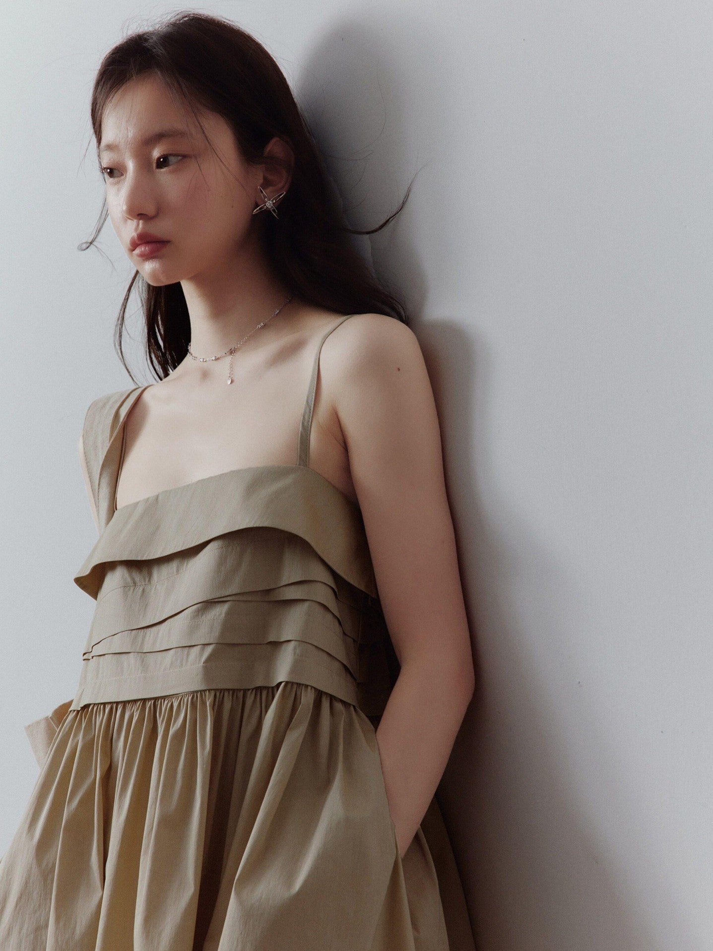 FUSSED Sandy Apricot Layered Patchwork Irregular Pleated Women&