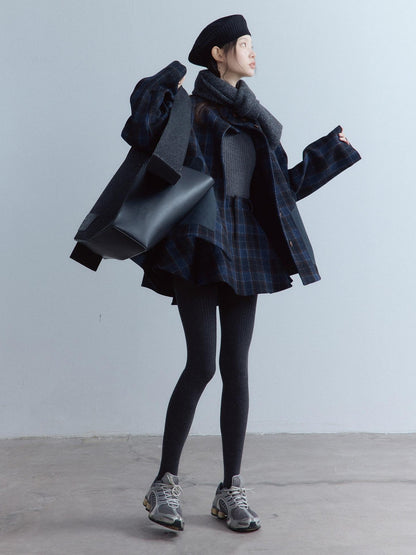FUSSED Scottish Plaid Pleated Lined A Line Mid Waist Zip Pocket Preppy Citywalk Pants