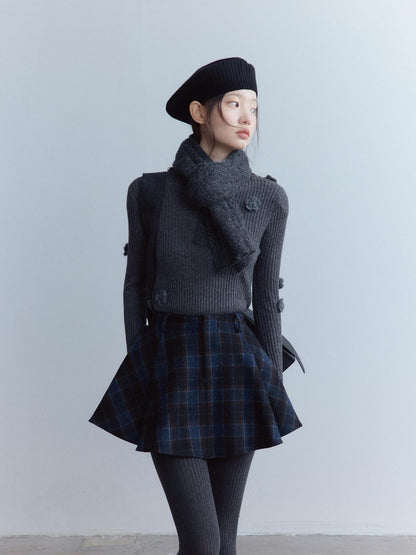 FUSSED Scottish Plaid Pleated Lined A Line Mid Waist Zip Pocket Preppy Citywalk Pants