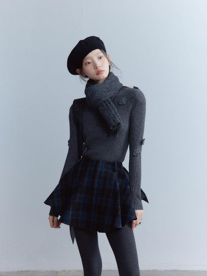 FUSSED Scottish Plaid Pleated Lined A Line Mid Waist Zip Pocket Preppy Citywalk Pants