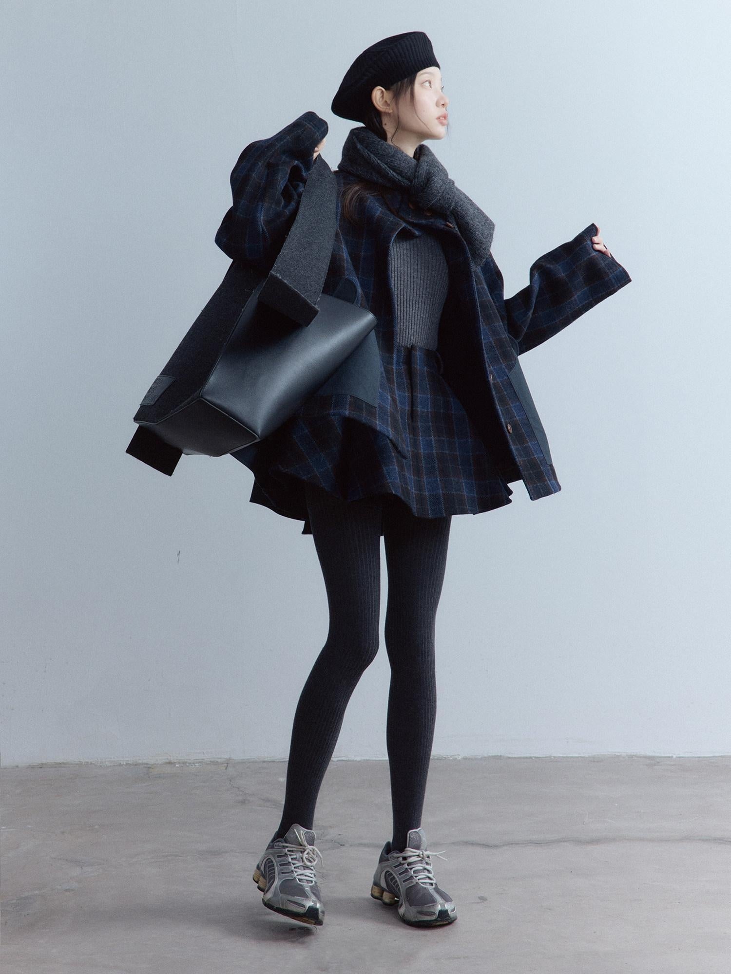 FUSSED Scottish Plaid Pleated Lined A Line Mid Waist Zip Pocket Preppy Citywalk Pants