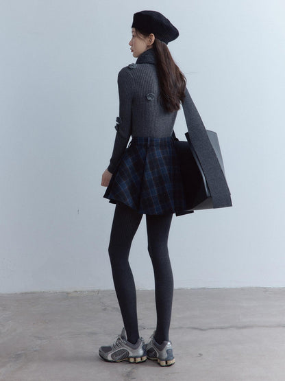 FUSSED Scottish Plaid Pleated Lined A Line Mid Waist Zip Pocket Preppy Citywalk Pants