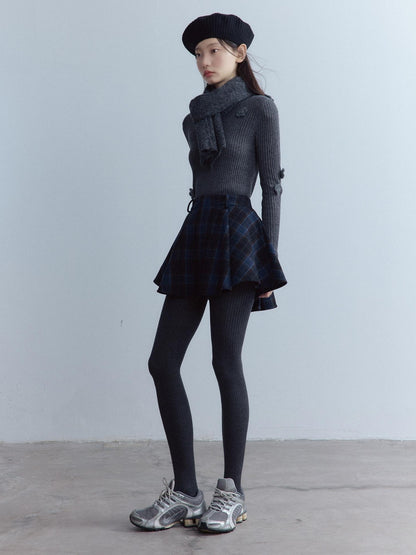 FUSSED Scottish Plaid Pleated Lined A Line Mid Waist Zip Pocket Preppy Citywalk Pants