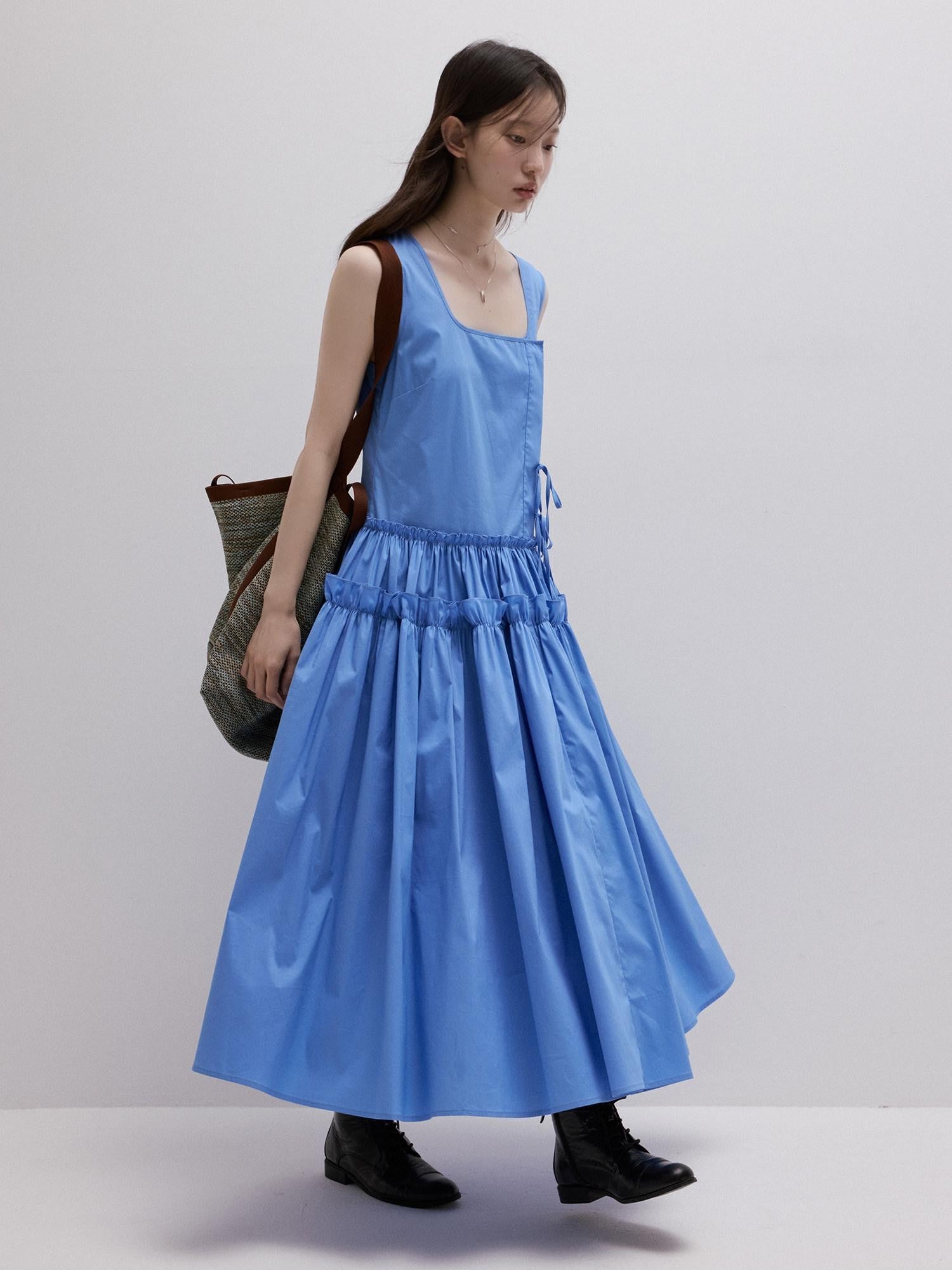FUSSED Sea Salt Blue Layered Pleated A Line Women&