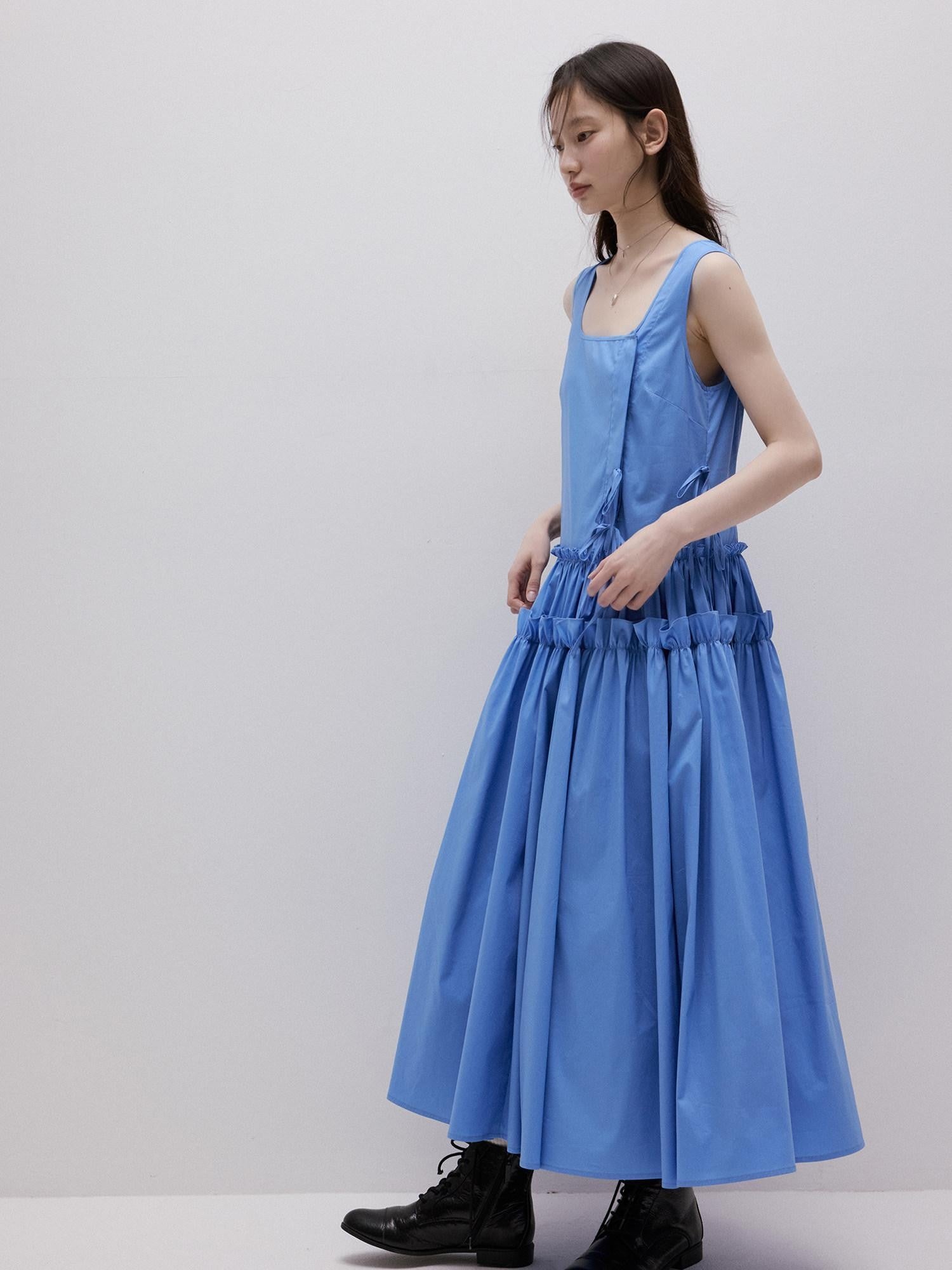 FUSSED Sea Salt Blue Layered Pleated A Line Women&