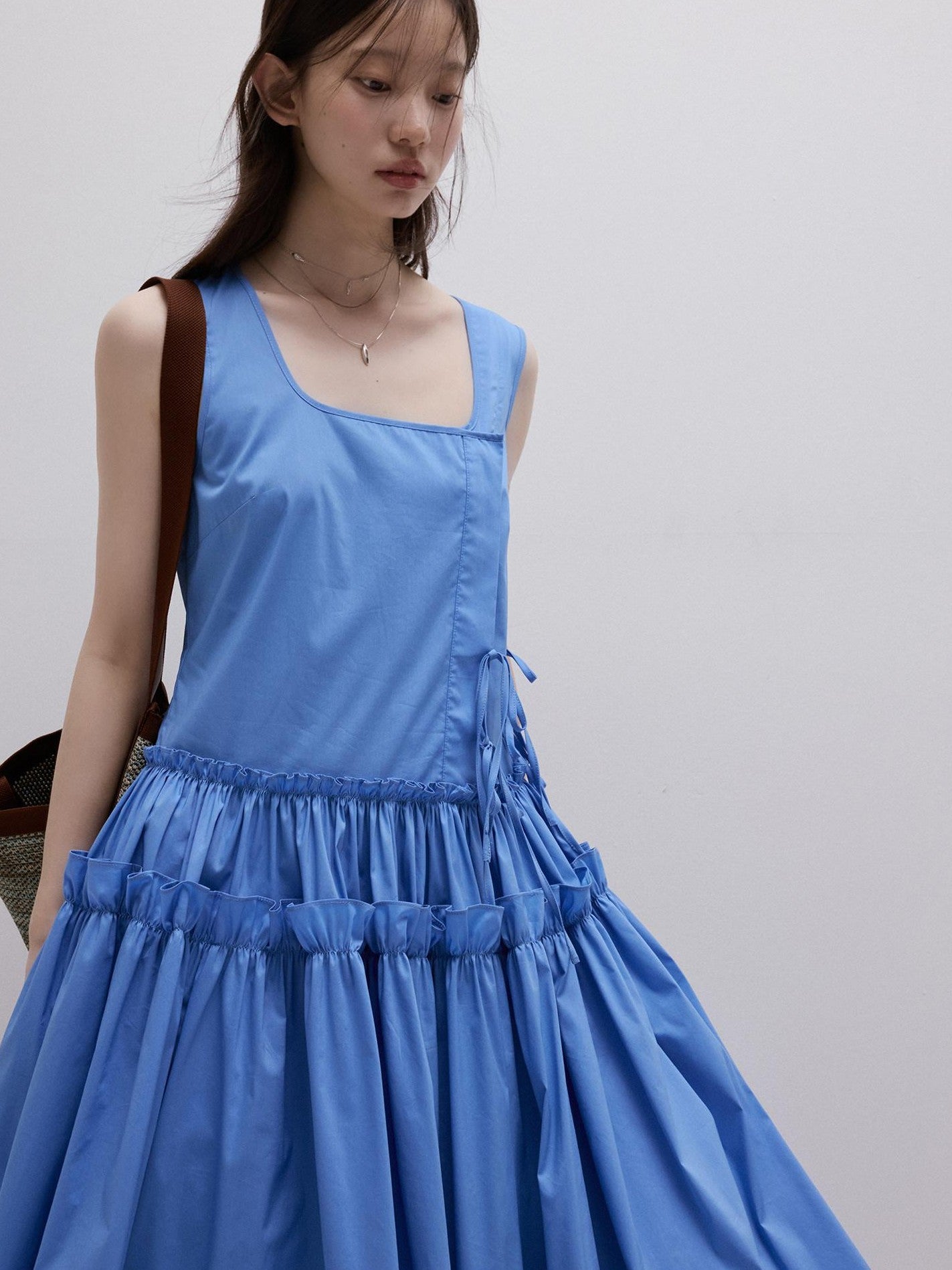 FUSSED Sea Salt Blue Layered Pleated A Line Women&