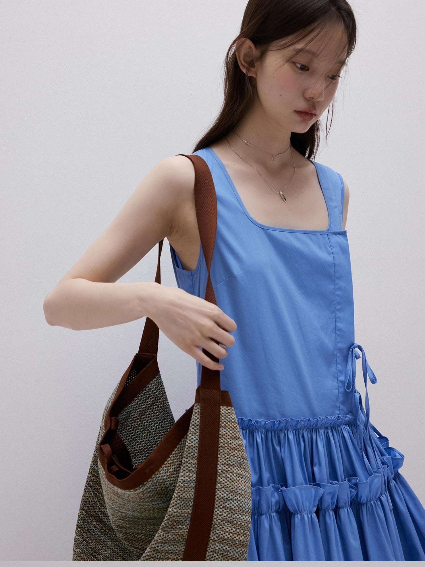 FUSSED Sea Salt Blue Layered Pleated A Line Women&