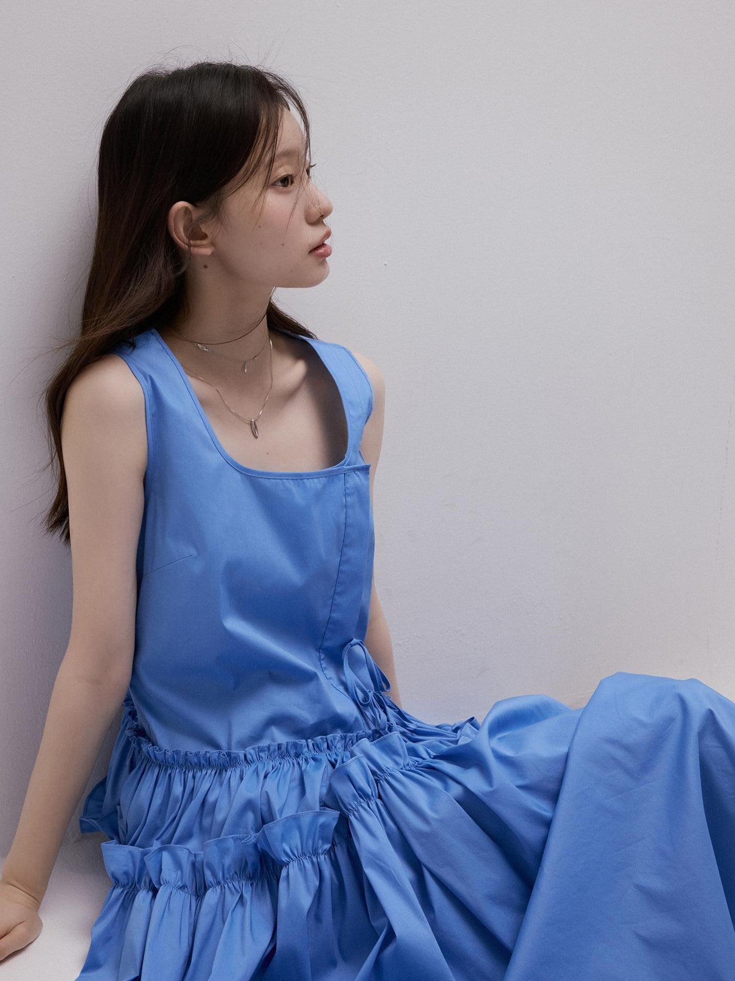 FUSSED Sea Salt Blue Layered Pleated A Line Women&